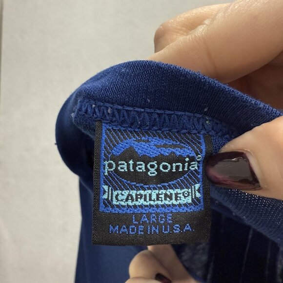 Vintage Patagonia Capilene Shirt Mens Large Blue Long Sleeve Base Layer 90s - Picture 2 of 7